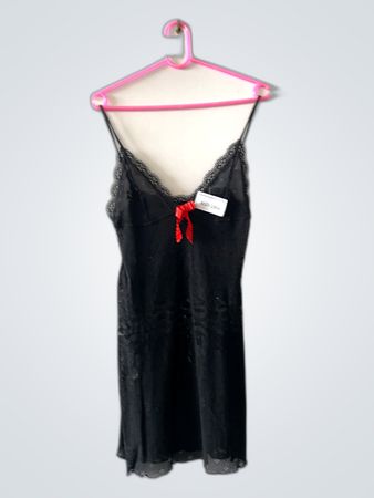 Black Lace Chemise with Red Ribbon