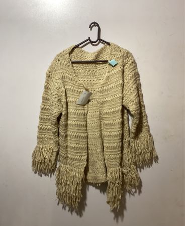 Tan Fringed Knit Sweater