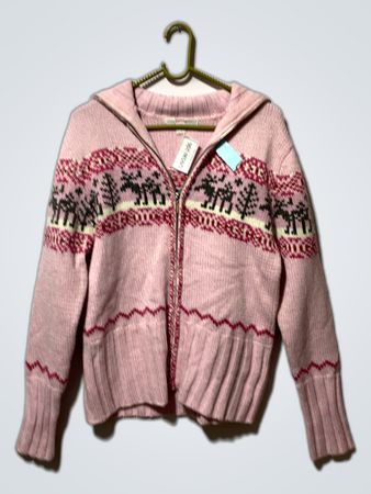 Pink Knit Sweater with Reindeer Design
