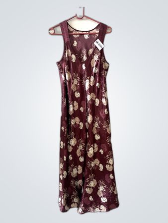Long Maroon Dress with Floral Pattern