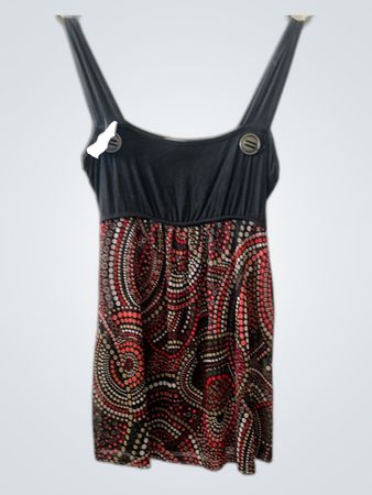 Women's Black and Red Patterned Tank Top Dress