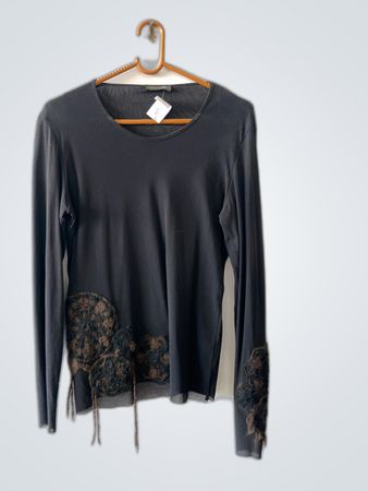 Cadena La Maglia Black Lace Detail Knit Top