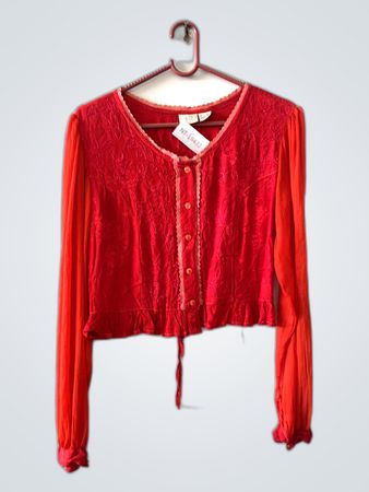 JUPi Red Lace Trim Blouse