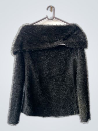 Black Fuzzy Off-Shoulder Sweater