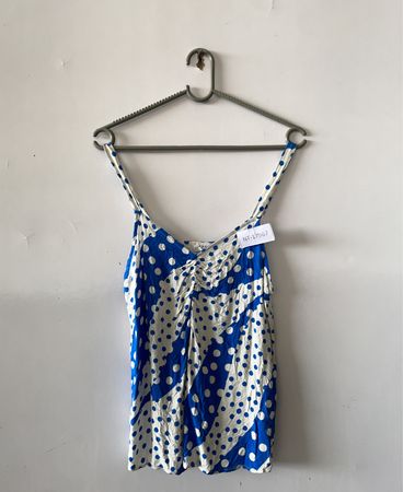 Blue and White Polka Dot Top