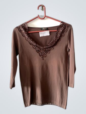 Brown Blouse with Lace Details