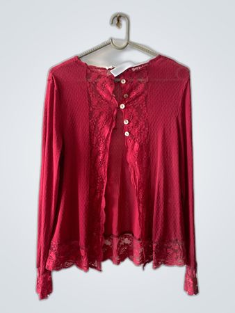Red Lace Trim Blouse