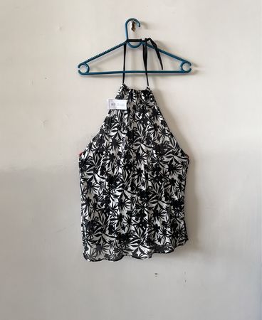 Black and White Floral Halter Top