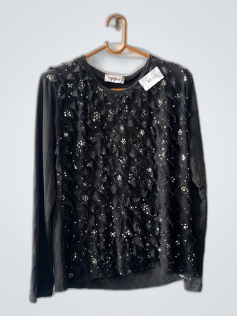 Black Sequined Long-Sleeve Top