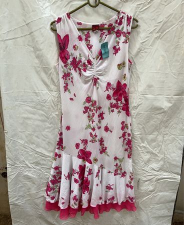 White Floral Dress with Pink Flowers