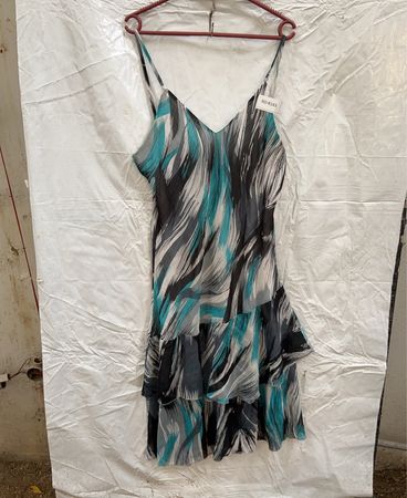 Dress with Blue, Gray, and Black Pattern