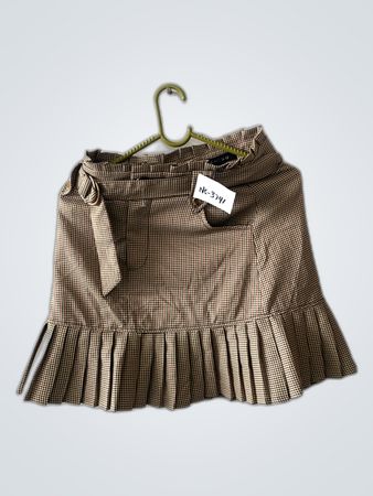Brown Houndstooth Pleated Skirt