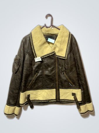 Brown Leather Jacket with Cream Trim