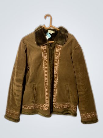 Brown Suede Jacket with Fur Collar