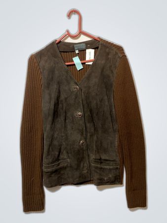 Brown Suede Vest with Ribbed Sleeves