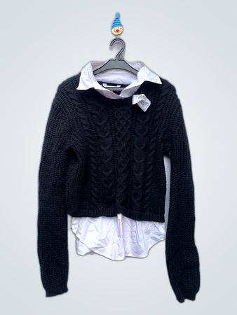 Unbranded Black Cropped Cable Knit Cardigan