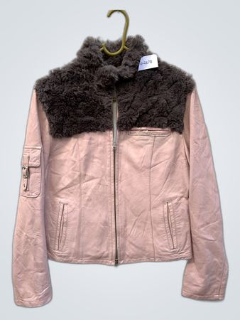 Pink Leather Jacket with Fur Collar