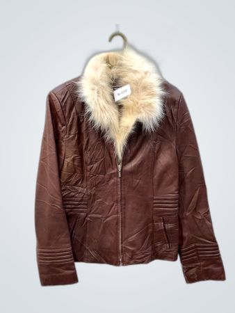 Brown Leather Jacket with Fur Collar