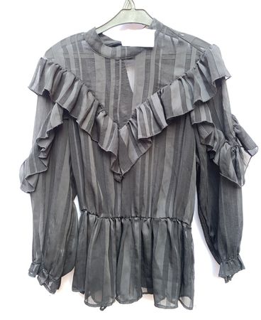 Gray Striped Ruffled Top