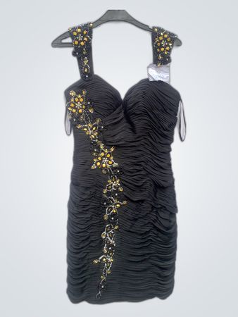 Black Ruched Evening Dress with Beaded Embellishments