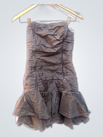 Black Strapless Ruffled Mini Dress