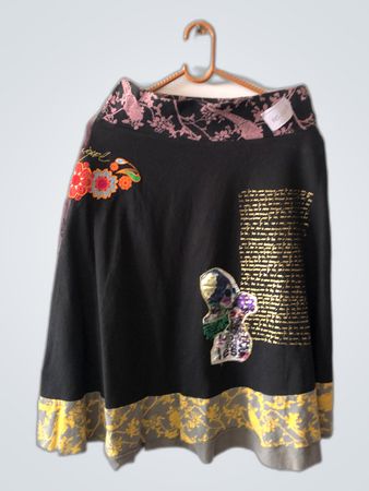 Black Floral Skirt with Gold Accents