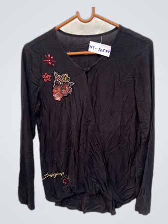 Black Embroidered Long Sleeve Top