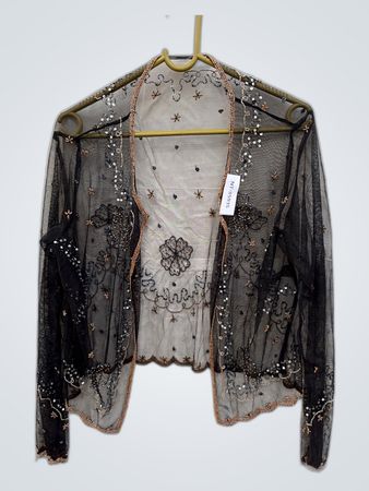 Sheer Black Embroidered Bolero Jacket