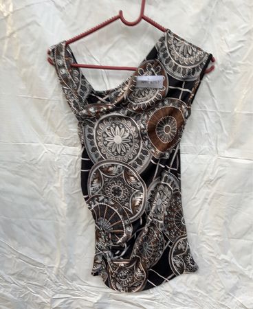 Blouse with Black White and Brown Pattern