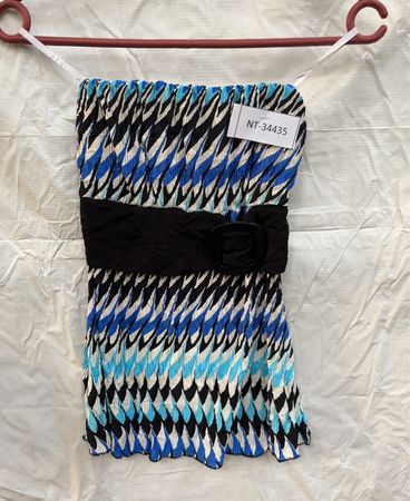 Blue, Black, and White Patterned Top