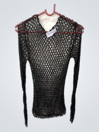 Black Sheer Mesh Long Sleeve Top