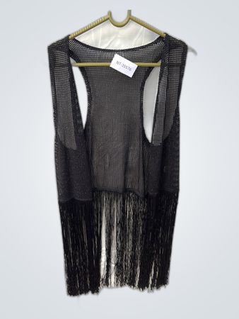 Black Fringed Mesh Top