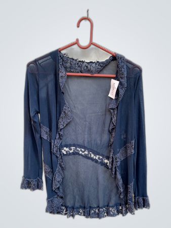 Sheer Blue Lace Trim Top