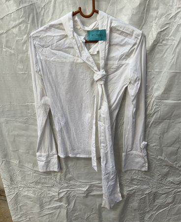 White Tie-Front Long Sleeve Shirt
