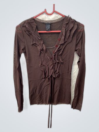 Brown Ruffled Long Sleeve Top