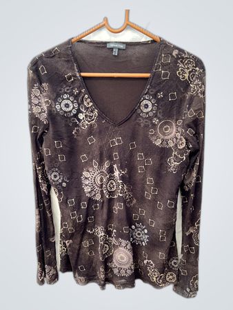 Brown Long Sleeve Top with Floral Pattern