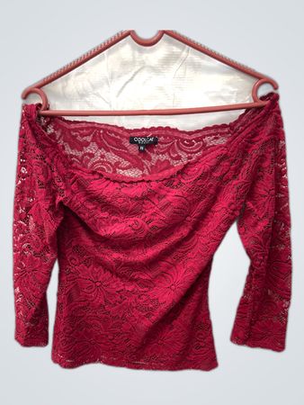 Coolcat Red Lace Off-Shoulder Blouse