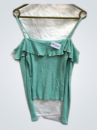 Green Striped Ruffled Top