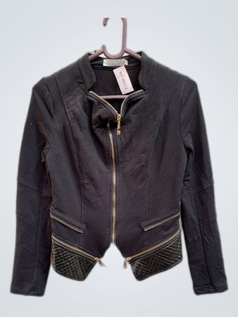 Play Black Leather Detail Zip-Up Jacket