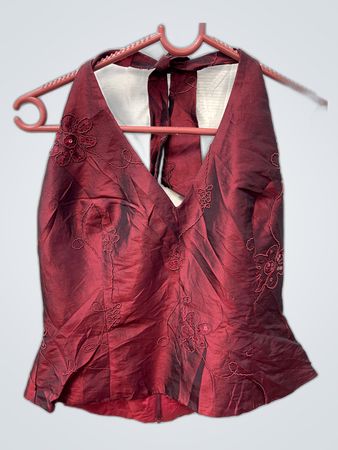 Red Embroidered Halter Top
