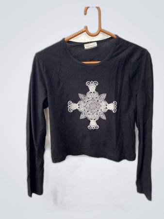 Black Long-Sleeve Top with White Design