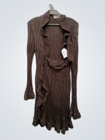 Brown Knit Dress with Ruffled Cardigan