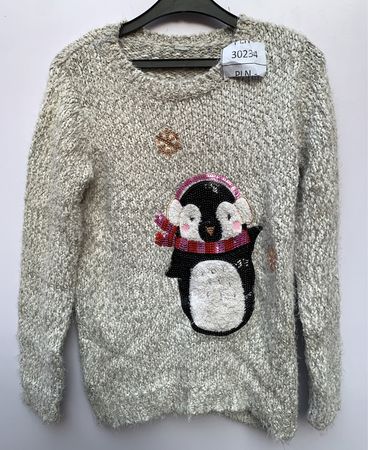 Grey Sweater with Penguin Design