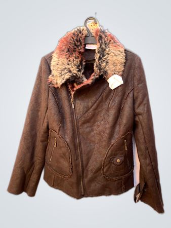 Papaya Faux Fur Leather Jacket