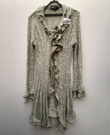 Women's Beige Knit Sequin Ruffle Cardigan