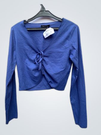 Trendyol Blue Ribbed Wrap Knit Top