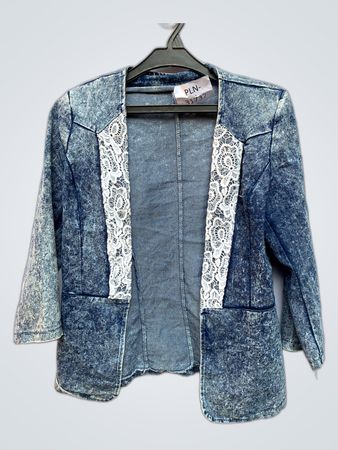 Denim Jacket with Lace Trim