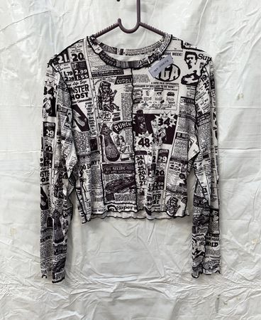 Newspaper Print Long Sleeve Top