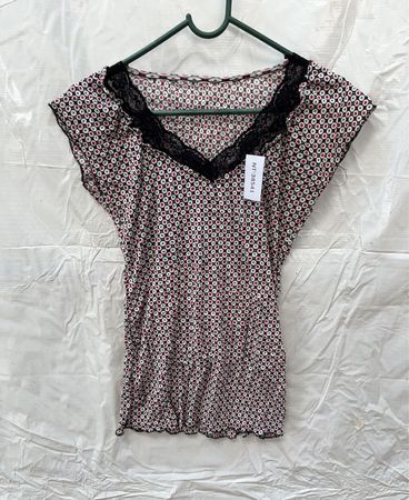 Blouse with Black Lace Trim