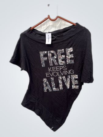 Black Bodysuit with Sequined Text